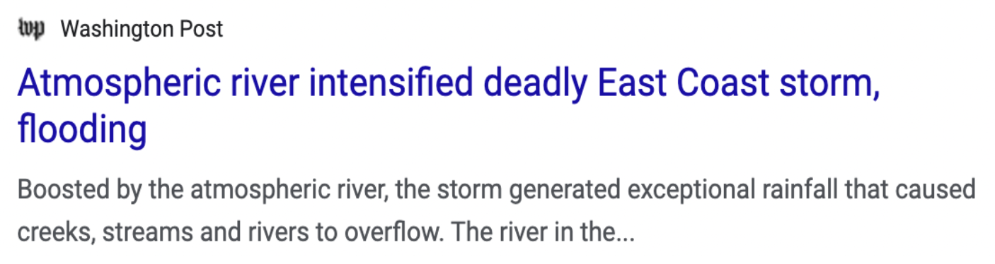 Screenshot of news article about atmospheric river