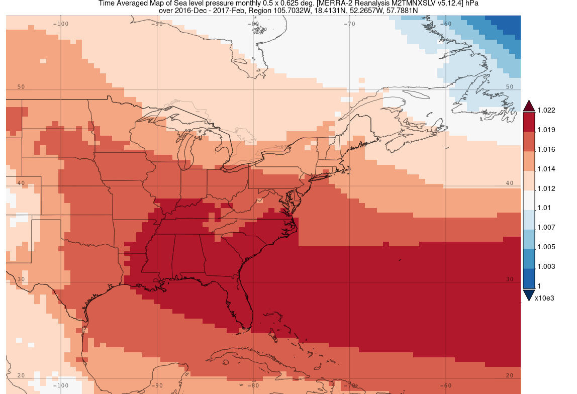 Sea level pressures during winter of 2016-2017